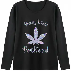Funny Graphic Tee Women Pretty Little Pothead Holographic Weed Leaf Edgy Stoner Humor Relaxed Fit Comfy Top Stoner Gift Trendy Tee