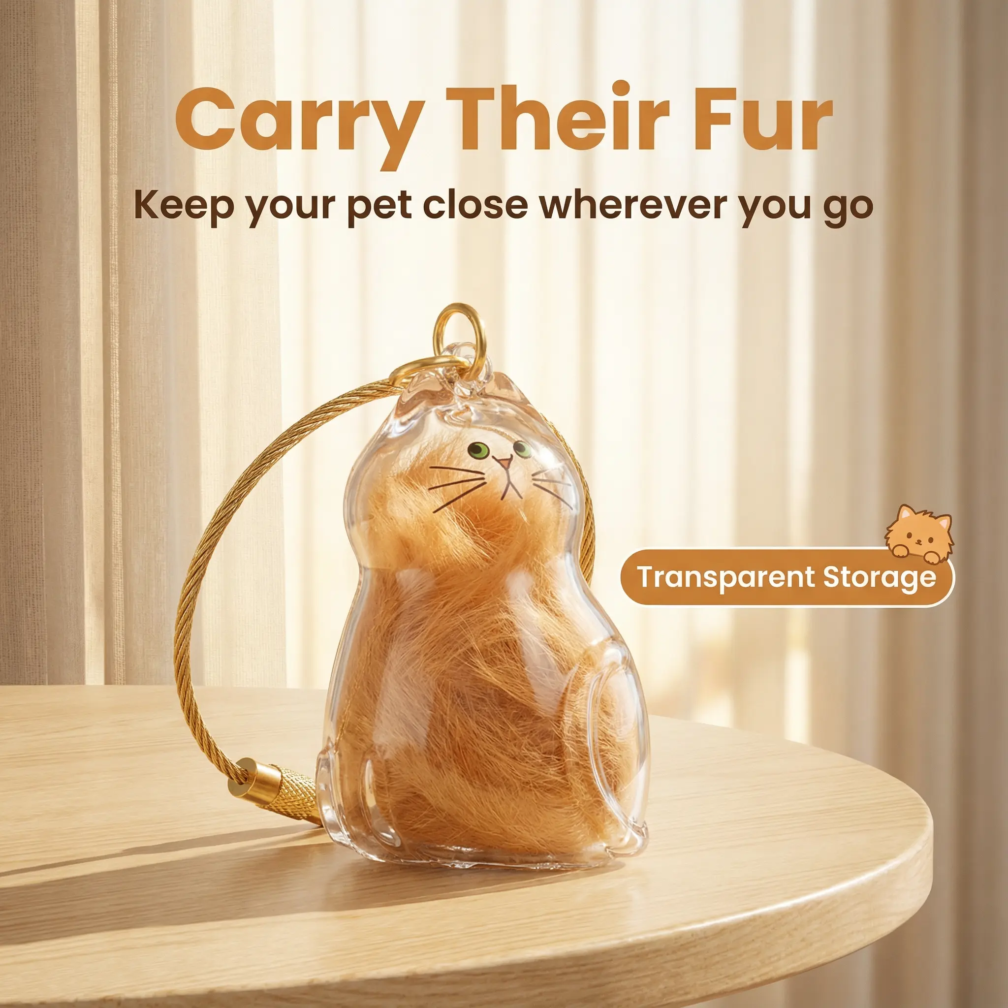 Custom Pet Fur Keepsake Keychain - Transparent Plastic Sturdy Hair Memorial Charm, Keychain Included, Sentimental Collectibles Figure Gift for Pet Owners