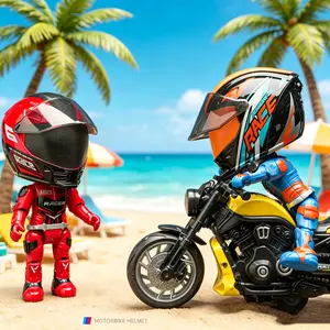 Motorcycle helmet figurine with movable joints, foldable and storable inside the helmet, home decoration item, suitable for motorcycle enthusiasts and collectors.