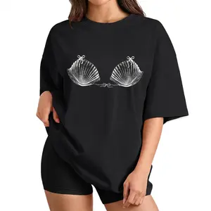Funny Graphic Tee Women Seashell Bra Top Summer Beach Humor Costume Shirt Mermaid Vibe plusized S-6XL_KT0219