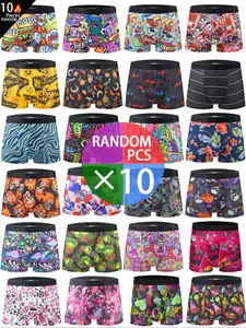 Men's Fashion Print Briefs Set, Soft Comfortable Elastic Thin Underwear, Graffiti Pattern, Sporty Shorts, New Trendy Designs