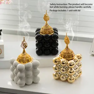 Square Ceramic Incense Burner, Modern Desktop Incense Burner for Room Scents, Home Fragrance Holder for Home & Office Desktop Decoration, Ramadan Decoration for Aromatherapy Scent Diffuser