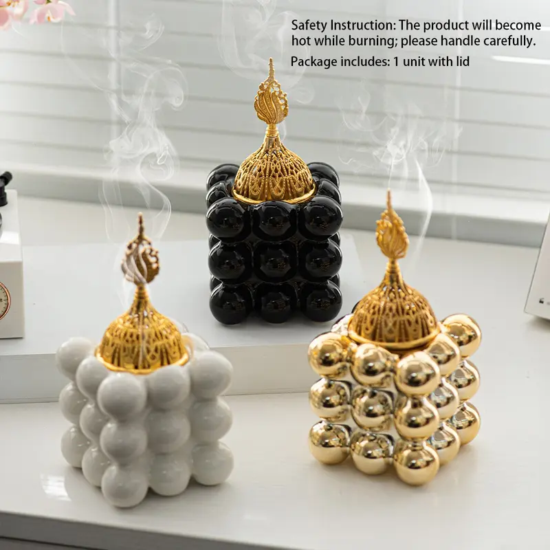 Square Ceramic Incense Burner, Modern Desktop Incense Burner for Room Scents, Home Fragrance Holder for Home & Office Desktop Decoration, Ramadan Decoration for Aromatherapy Scent Diffuser, Bakhoor Burner, Home Fragrance Accessory