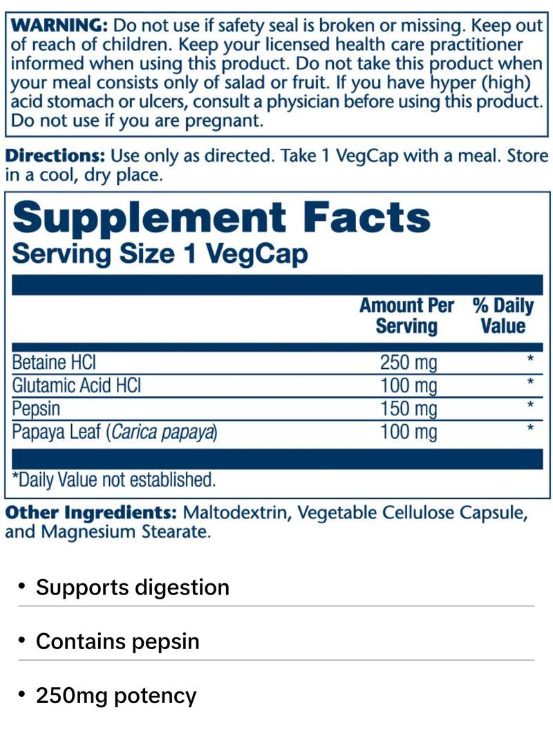 Betaine HCl with Pepsin 250mg