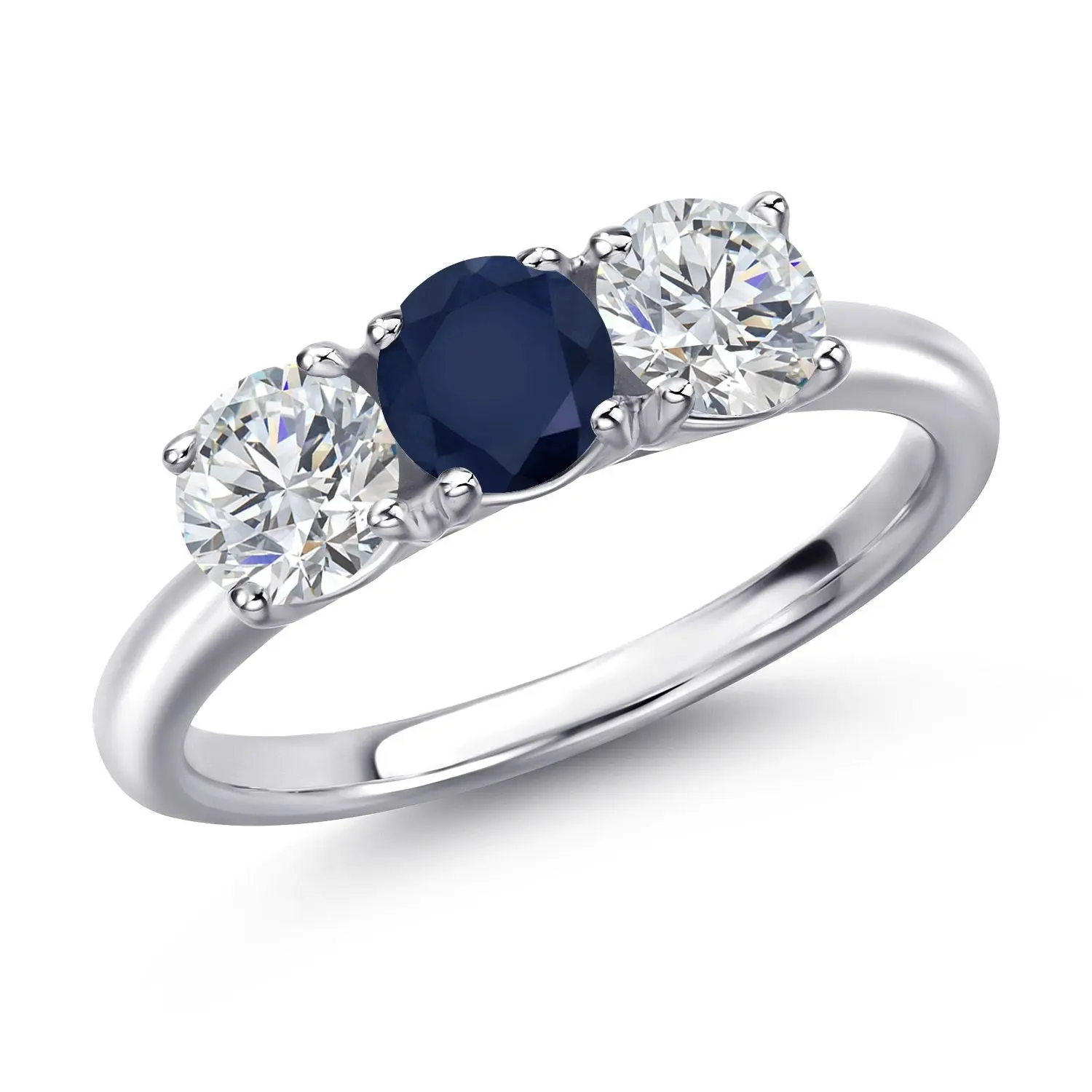 925 Sterling Silver Blue Sapphire and Lab Grown Diamond Engagement Ring For Women | 1.60 Cttw | Round 5MM | Gemstone September Birthstone