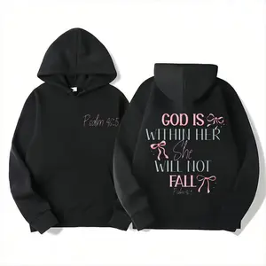 230g Washed Cotton T-Shirt - Dual-Sided Inspirational Design "GOD IS WITHIN HER SHE WILL NOT FALL" & Psalm 46:5, Retro Vintage Loose Fit Unisex Top for Men & Women, Spring Summer Casual Wear Coraline Cartoon Print Sweatshirt tiktokshopspringglowup