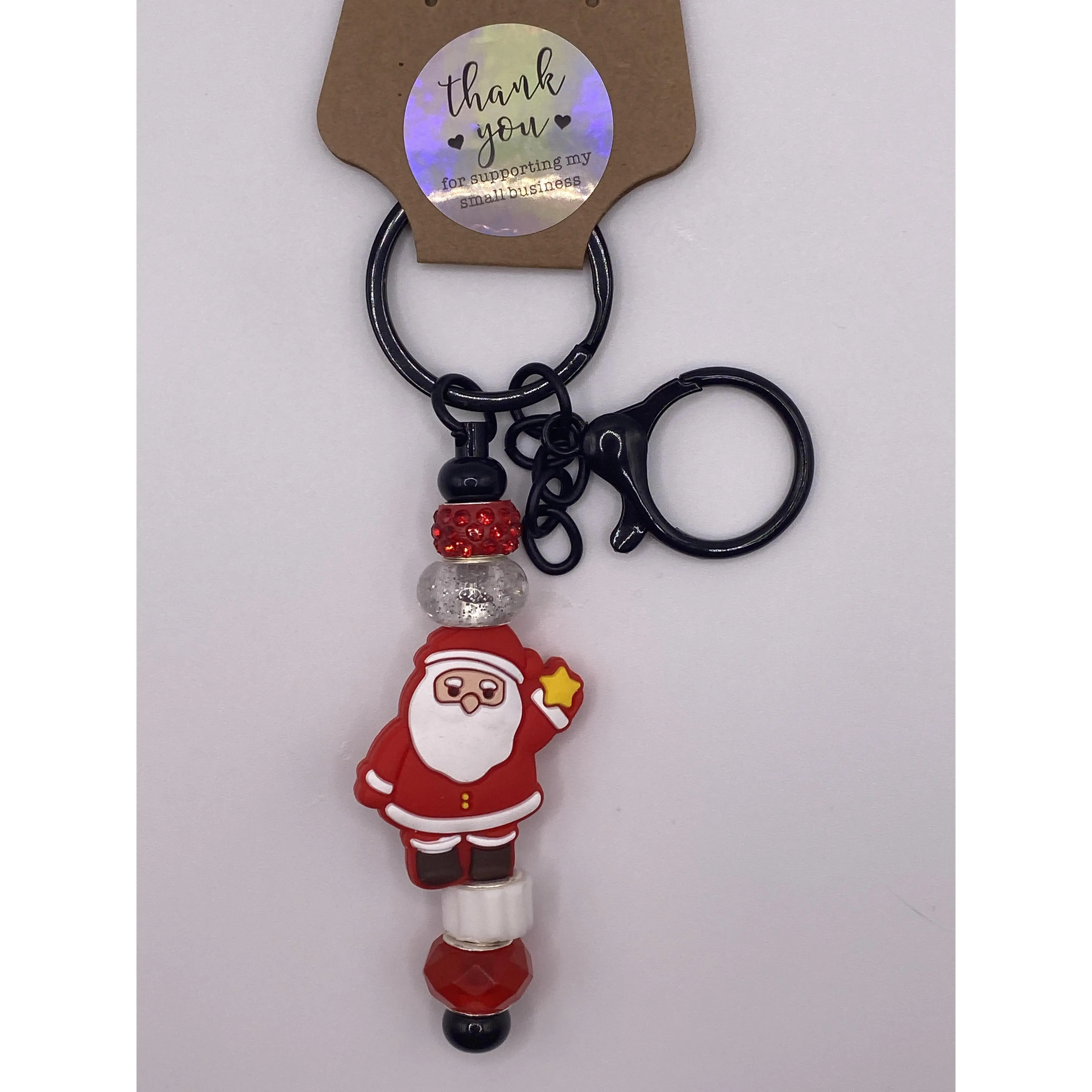 Christmas Beaded Keychain-Santa