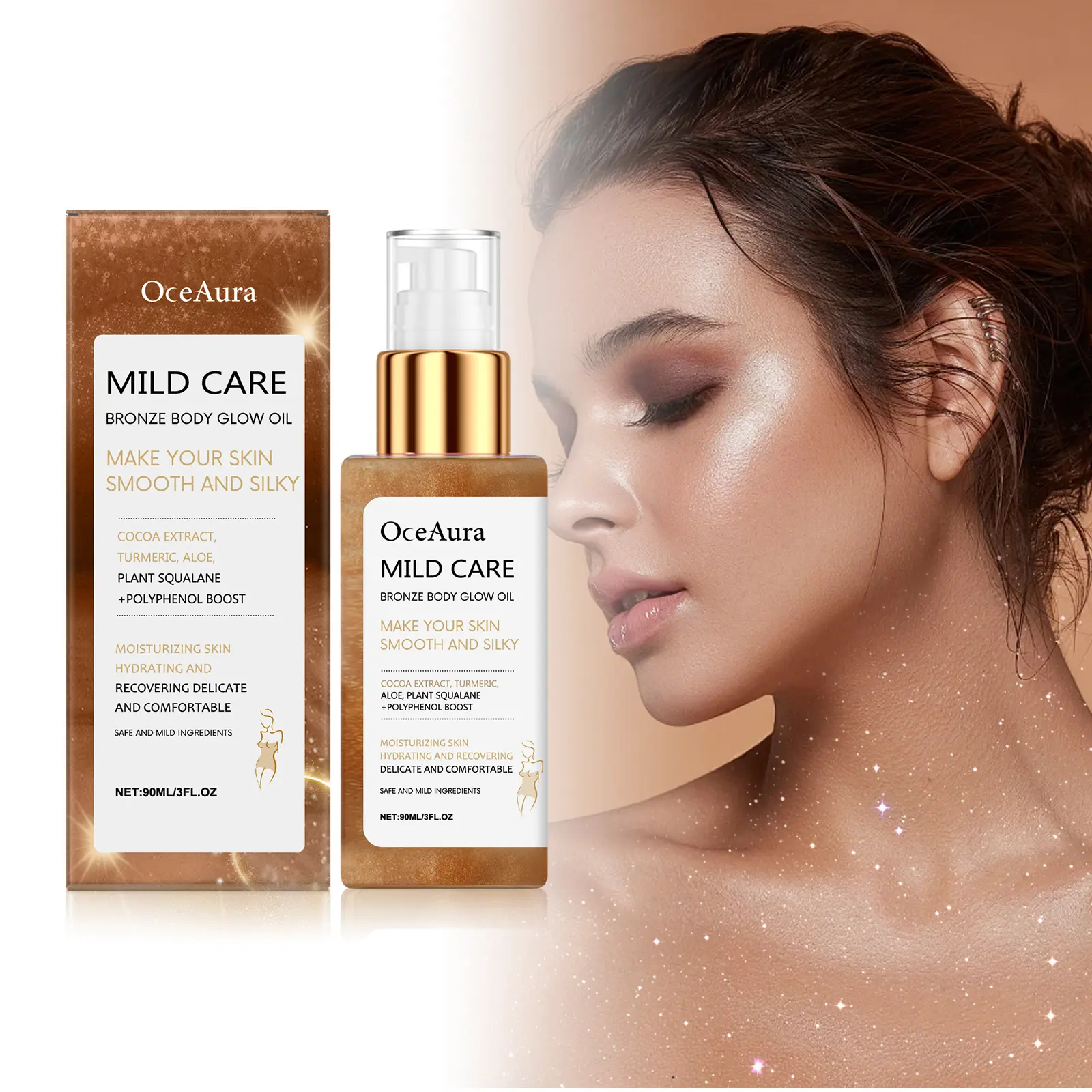 OceAura Bronzer Body Shimmer Oil, Shimmer Bronzer Liquid Rose Gold High Gloss Oil Waterproof Moisturizing Massage