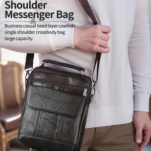 Men's Leather Crossbody Bag, Large Capacity Zipper Shoulder Bag, Commuter Sports Waist Pack, Stylish and Durable Design
