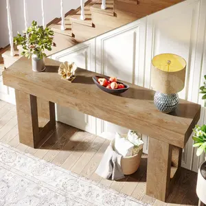 Emoottoo TB-JW0908 63 in. Farmhouse Console Table - Extra Long Narrow Behind Couch - Natural Wood Finish