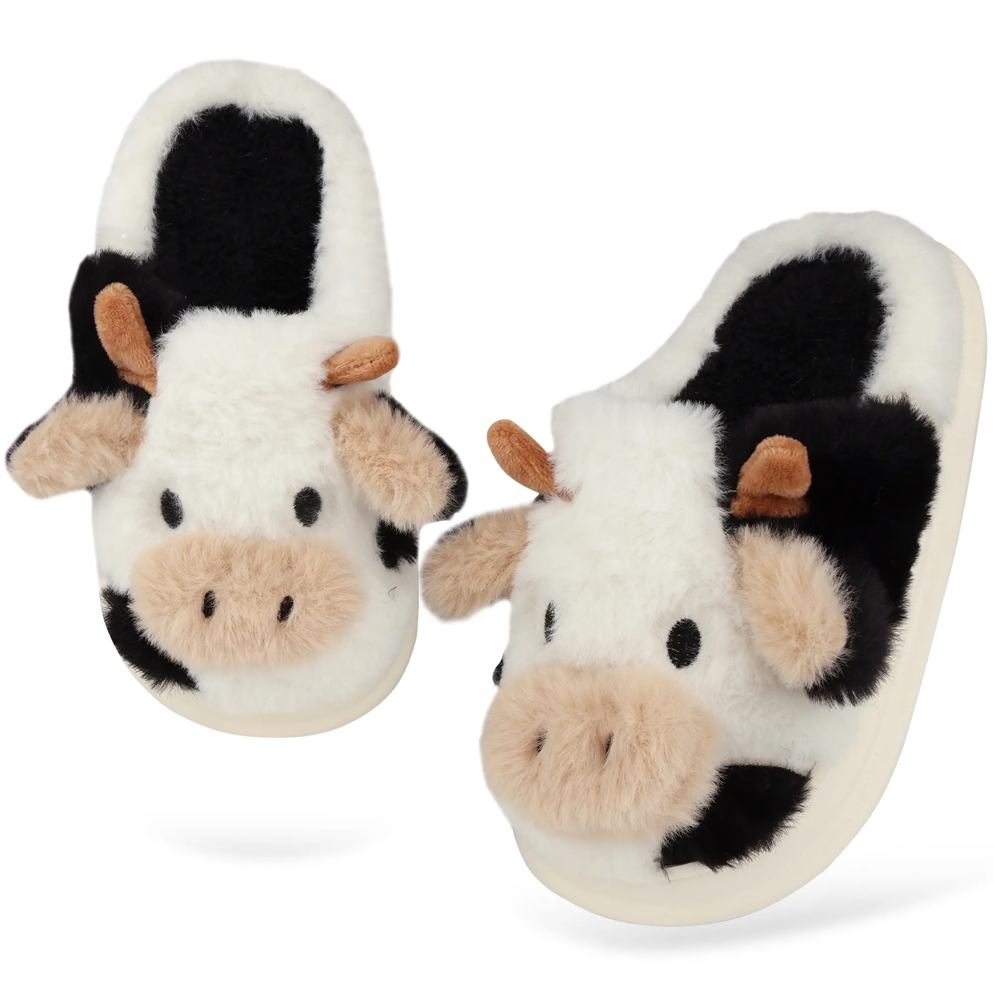 VOBJAK Women's Cute Cow Slippers, Fluffy Faux Fur House Shoes with Memory Foam, Soft-Lined Indoor Fashion Slippers with Non-Slip Sole, House Slippers, Memory Foam Slipper