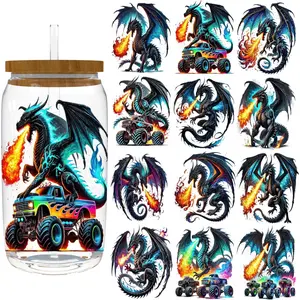16oz UV DTF Cup Wrap - Removable - DIY UV DTF Transfer Papers for Mug Cups,Notebook - Easy-Peel UV DTF Transfers for Smooth Surfaces (Ancient-Dragon)