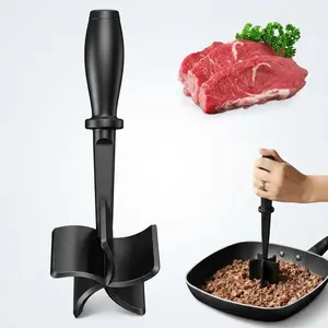 Meat Chopper Hamburger Grinder Premium Nylon Heat Resistant Ground Beef Masher Tool, 5 Blade Beef Chopper for Cooking Mixing Mashing Poultry Vegetables, Non Stick Ergonomic Handle Kitchen Tool Black