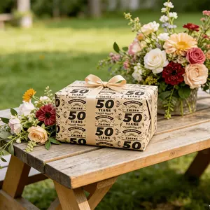 1 Roll 50th Birthday Wrapping Paper, 17inch X 9.84ft Kraft Gift Wrap