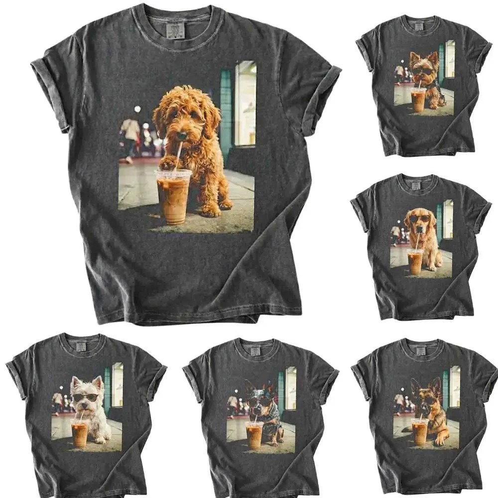 Comfort Colors 50+ Dog Breeds Iced Coffee Shirt - Pepper, Funny Dog Coffee Lover Tee, Grunge Frenchie Graphic Shirt, Trendy Aesthetic Dog Tee - AMBER
