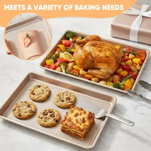 3pcs Heavy Duty Nonstick Baking Sheet Pan Set, Bakeware, Diamond Texture Carbon Steel Cookie Sheet Pans in Half and Quarter Sizes, for Cookies Pastry Roasting and Baking, Ideal for Home and Professional Bakers, Easy Clean Oven Trays for Holiday B