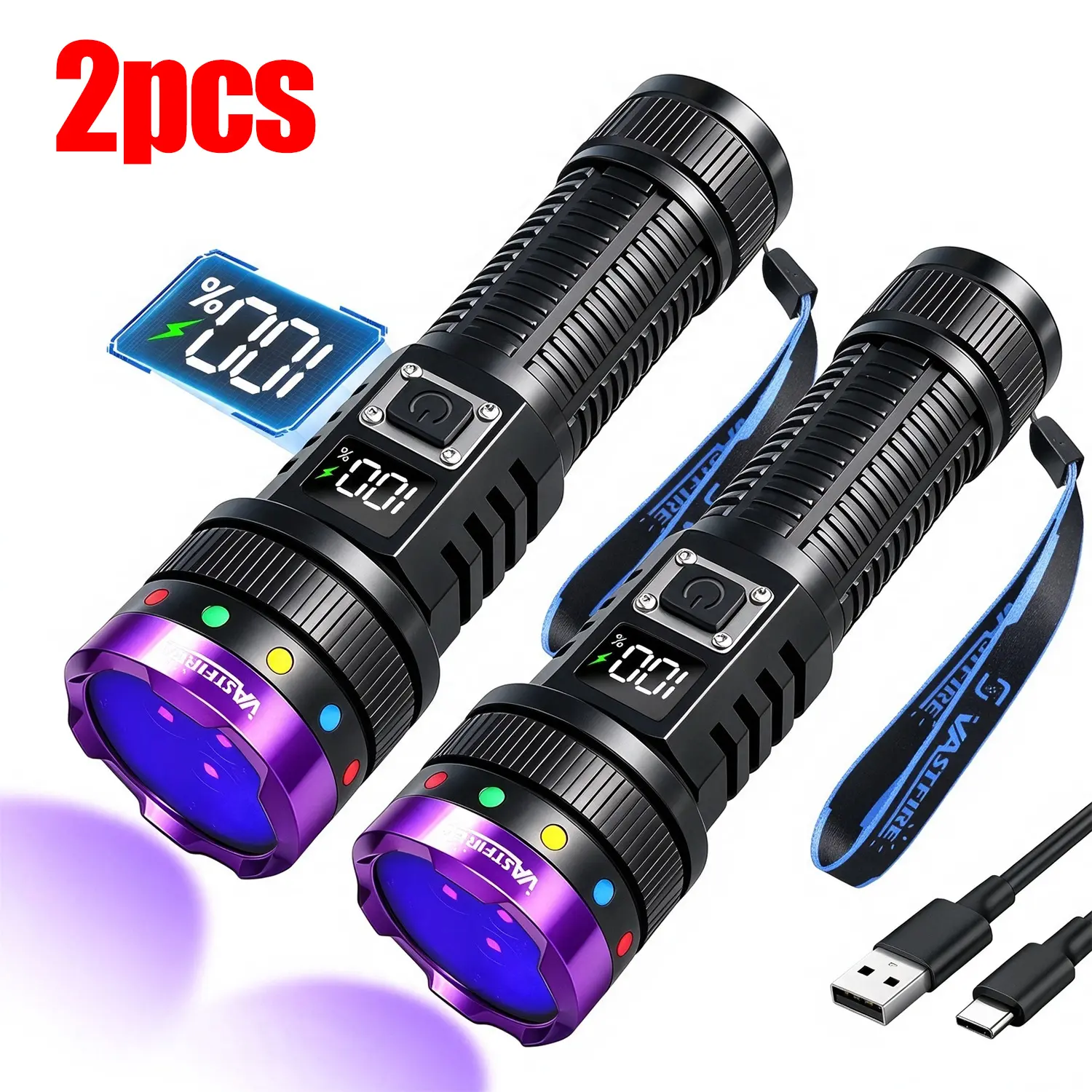 365nm 30W High-Power Aluminium UV Flashlight - LCD Digital Power Display, Filter Lens, 5V/2A Type-C Fast Recharge, High-Capacity Batteries, Waterproof, Portable Home Improvement Tool, 30ft Scorpion Spot, 99% Straylight Cut, Urine Detector (Black)