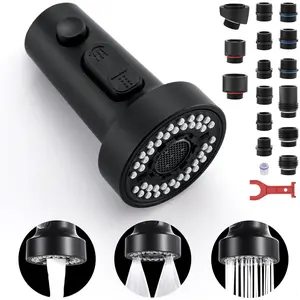 Kitchen Faucet  Replacement Black, with 15 Adapters Plastic Pull Down Faucet  , 3 Modes Pull Out Kitchen Sink Sprayer Nozzle, Matte Black