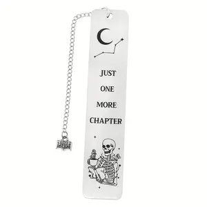 Skeleton & Moon Pattern Bookmark, Stainless Steel Bookmark with Pendant, Cute Bookmark for Office & Personal Reading, Book Accessories