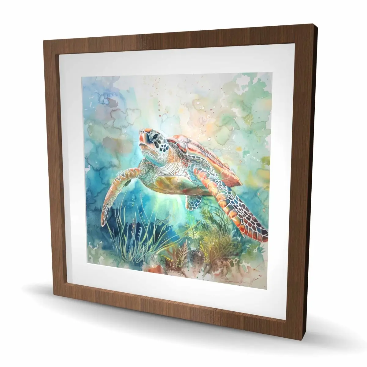 Begin Home Decor C1FM24247CLZ3Q 24 x 24 in. Turtle - Blue Framed Matted Print Wall Art - Home Decor Art Piece
