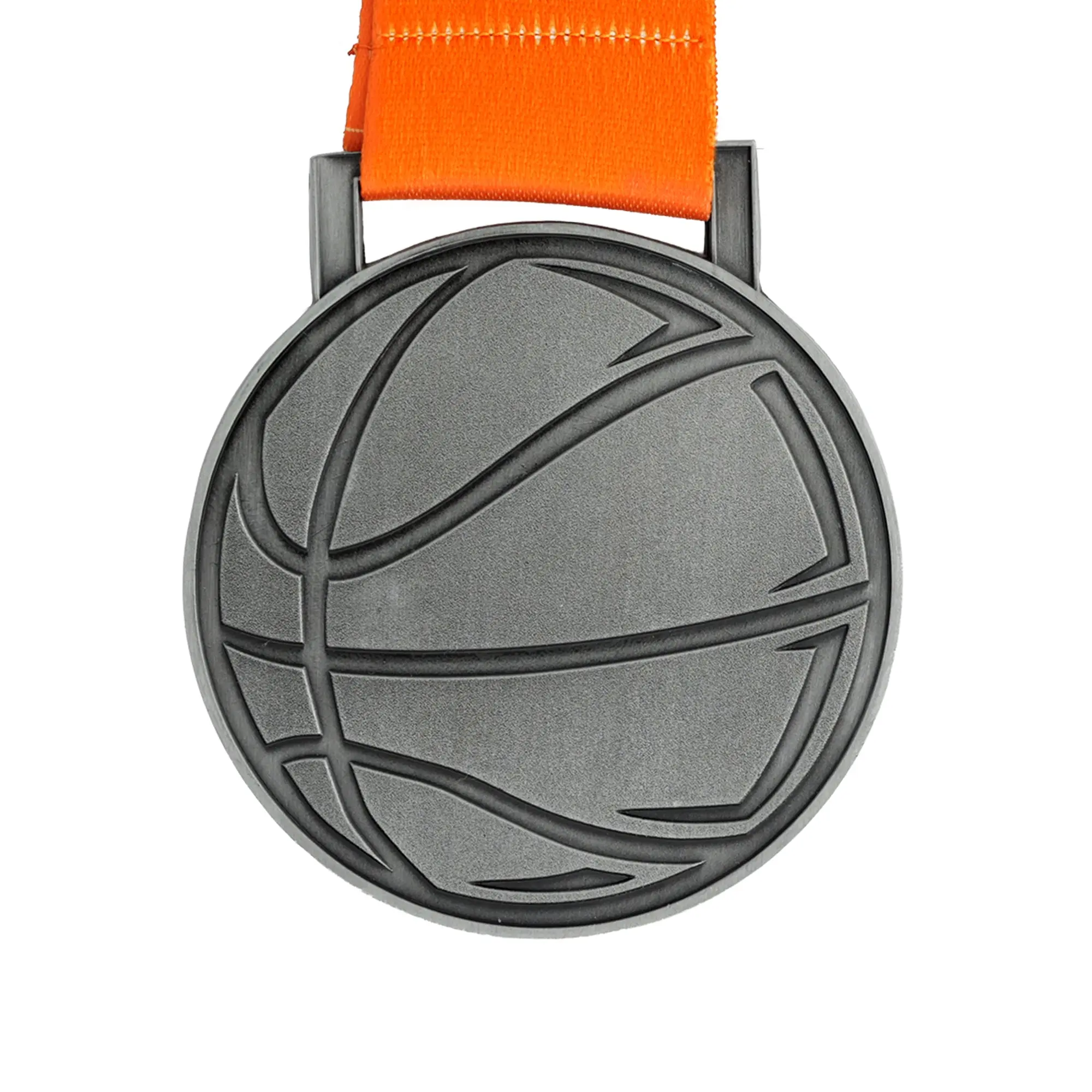 MED27 Basketball Medal - Antique Gunmetal&Orange