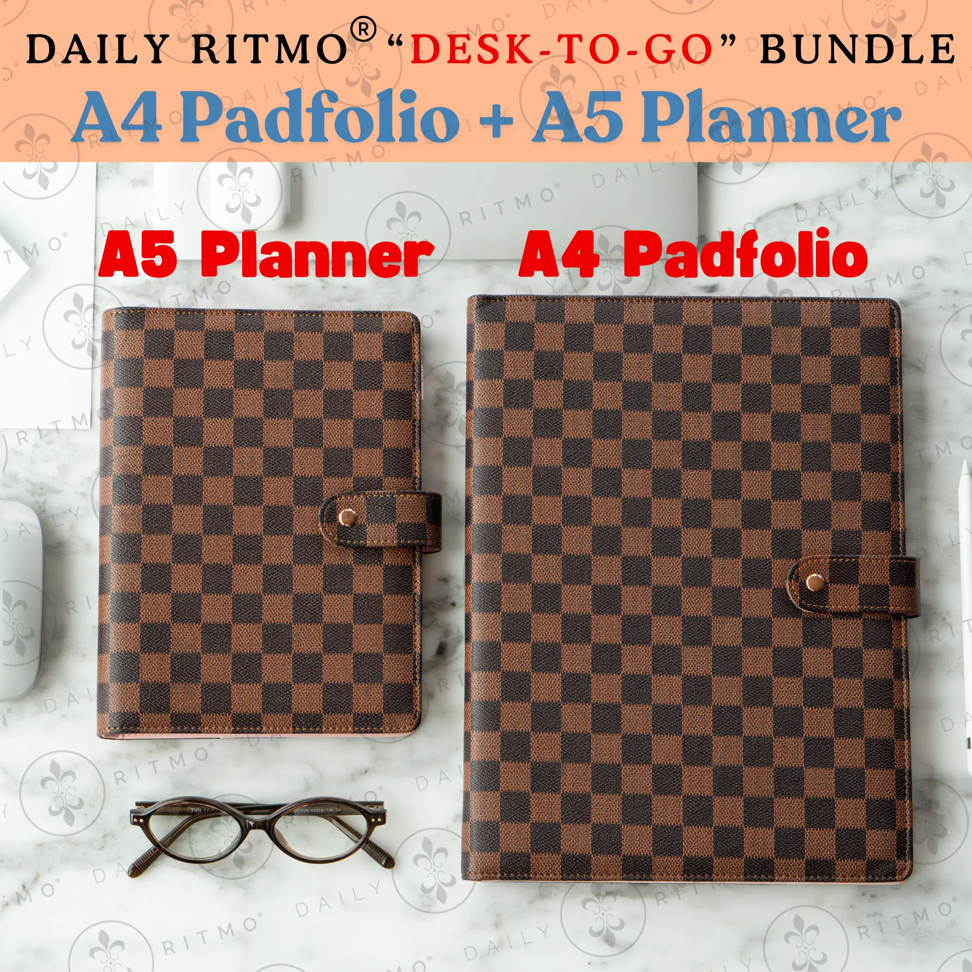 DAILY RITMO “Desk-to-Go” Bundle – Checkered A4 Padfolio & A5 Planner Bundle Combo DAILY RITMO “Desk-to-Go” Bundle – Checkered A4 Padfolio & A5 Planner Bundle Combo
