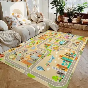 Car Play Mat for Boys and Girls Highway City Traffic-Themed Rugs for Kids Toy Cars Kids Rugs for Playroom Kids Play Rug