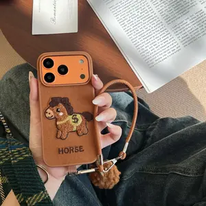 Embroidered Money Pony Phone Case With Wrist Strap and Pom-Pom for iPhone 17 16 15 14 13 Pro Max