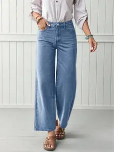 Women's Casual Everyday High-Waisted Cotton Jeans, Loose Fit Wide Leg Pants, Comfortable Style, Zipper Fly, Pockets, All Seasons, High Rise Jeans