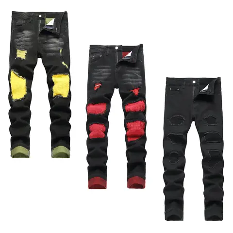 JUNBAOSS Men's 1-3 Pack Slim Fit Stretch Jeans Patch Ripped Jeans for Men, Distressed Straight Leg Casual Fashion Comfort Flex Skinny Waist Denim Pants, Menswear Classic Soft Streetwear Cotton Fabric Trouser Natural Hipster Personalized Stylish Jeans Spri
