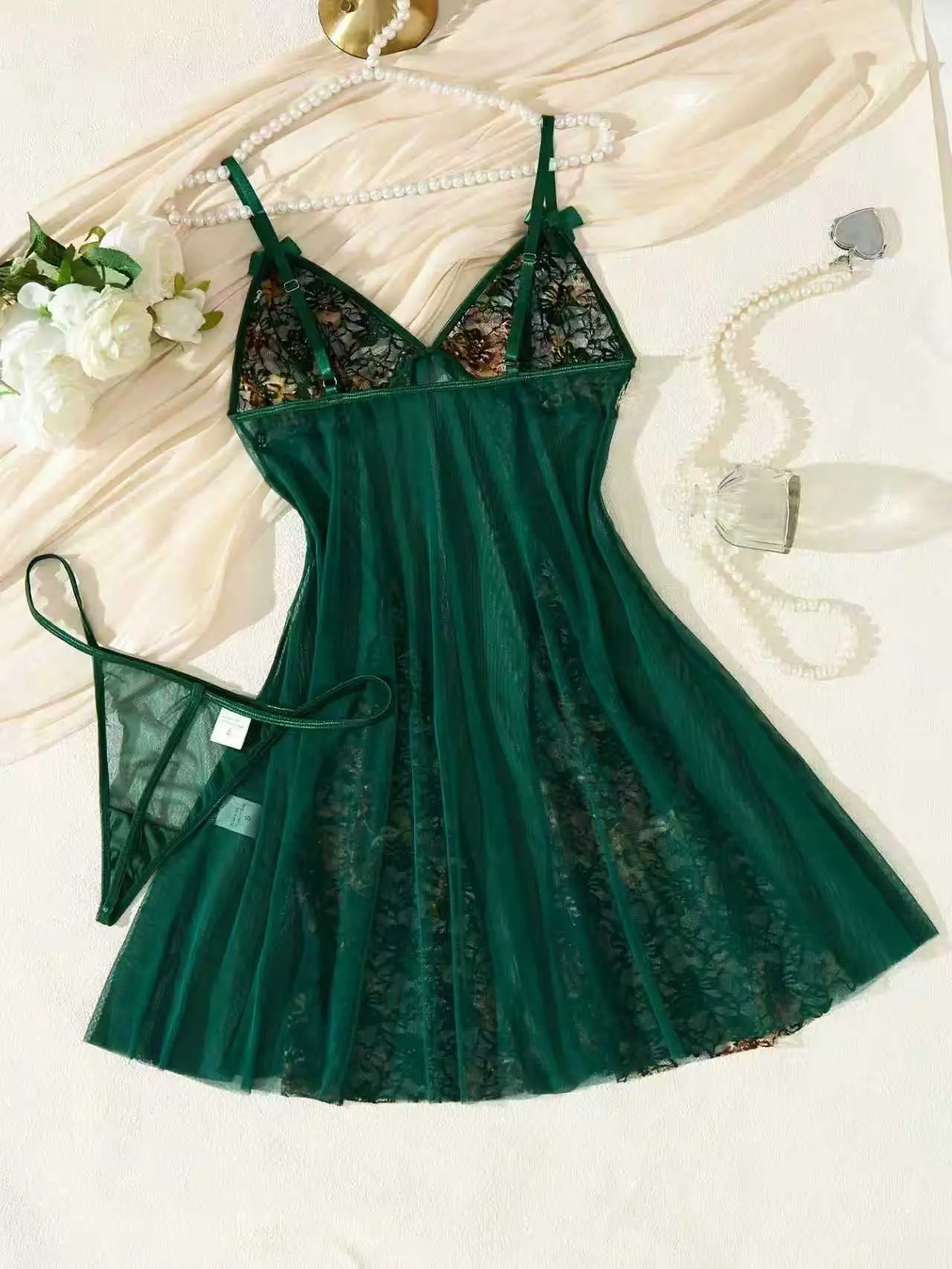 Lady's Adjustable Soft Satin Spaghetti Strap Slip Nightgown - Elegant V-Neck, Lace Trim, Floral Embroidery, Lightweight Chemise Sleepwear for Romantic Nights