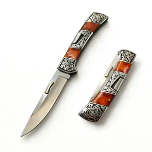 Men's daily carrying pocket knife, outdoor folding knife, 3.9-inch rear lock folding knife with pocket clip, Portable, mahogany handle, exquisite and unique folding knife, suitable as a unisex holiday gift, especially Father's Day and Valentine's Day gift