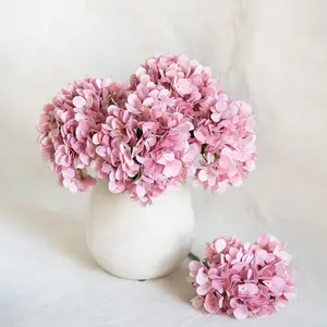 13" Faux Dusty Pink Hydrangea Stem, Silk Pastel Blooms Wedding Bouquet, DIY Flowers, Bridal Shower, Event Reception Table Centerpiece