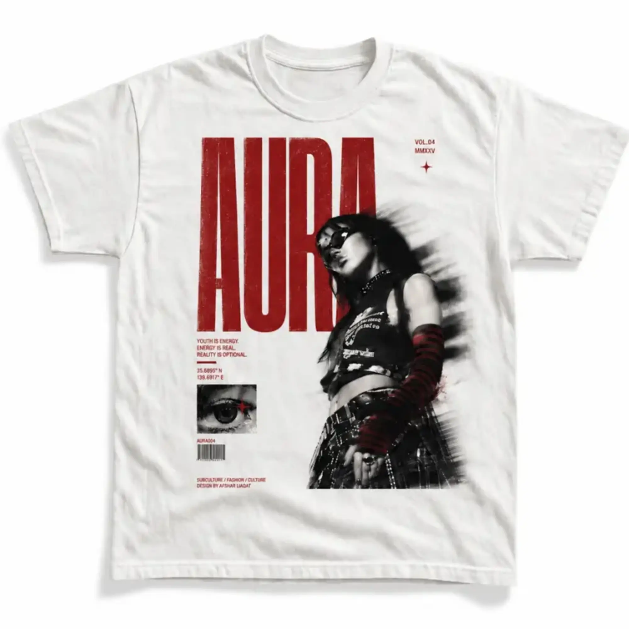 Aura Y2K Girl Graphic T-Shirt, Alternative Fashion Magazine Style Tee, Grunge Streetwear Shirt, Retro Cyber Aesthetic Top