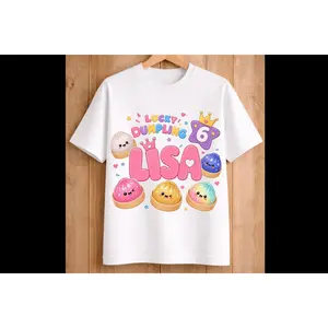 Personalized Lucky Dumpling Birthday T-Shirt, Cute Kawaii Dumpling Tee, Custom Name and Age Shirt for Girls, Kids Birthday Gift