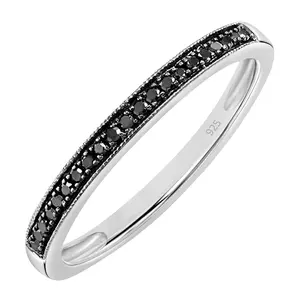 Dazzlingrock Collection Round Black Diamond Stackable Wedding Band for Women (0.10 ctw, Color Black, Clarity Opaque) in 925 Sterling Silver, Size 8