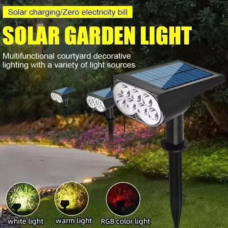 RGB Solar Landscape Spotlights - 7 LED, IP65 Waterproof Solar Lighting for Patio, Garden, Christmas Decoration, Outdoor Landscape Lighting Lamp, Landscape Lighting Solar