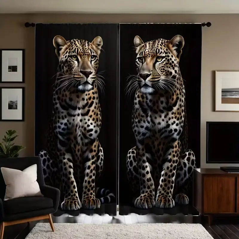 High-Definition Leopard Print Curtains Set, Tie-Dye Digital Printed Drapes, Home Decor Style for Living Room & Bedroom Windows, Home Decoration Curtain, Home Decorative Curtain, Interior Decoration Accessories