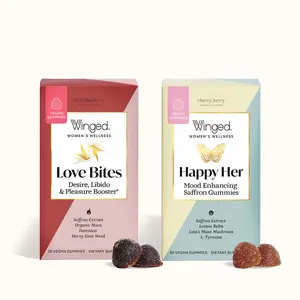 Winged Women's Wellness Love Bites & Happy Her Gummy Bundle - Vegan Mood Support with Saffron Extract, L-Tyrosine, Lion's Mane, Lemon Balm, and Chaste Tree - Cherry Berry Flavor - 1 Bottle of 42 Gummies - Healthcare