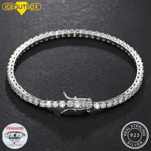 ICEOUTBOX 100% Real S925 D VVS Moissanite Tennis Bracelet For Women Men 925 Sterling Silver Sparkling Wedding Party Fine Jewelry