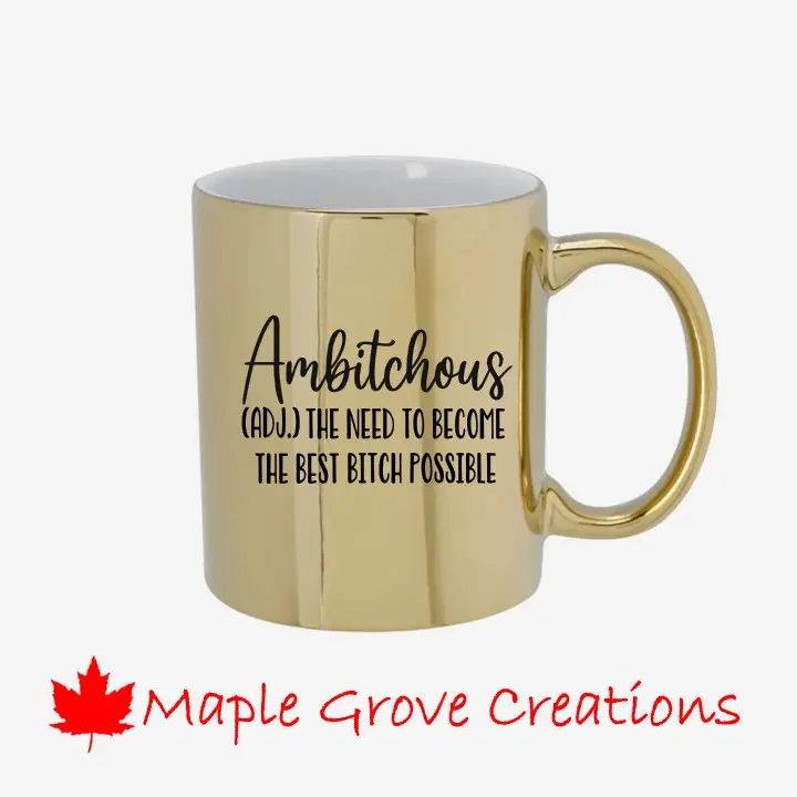 Ambitchous Metallic Silver or Gold Coffee Mug - 11 oz ceramic coffee mug
