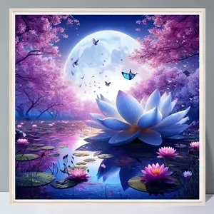 Lotus Pond Pattern DIY Diamond Arts Colorful Painting Kit without Frame, DIY 5D Diamond Arts Colorful Painting for Bedroom Home Wall Decor