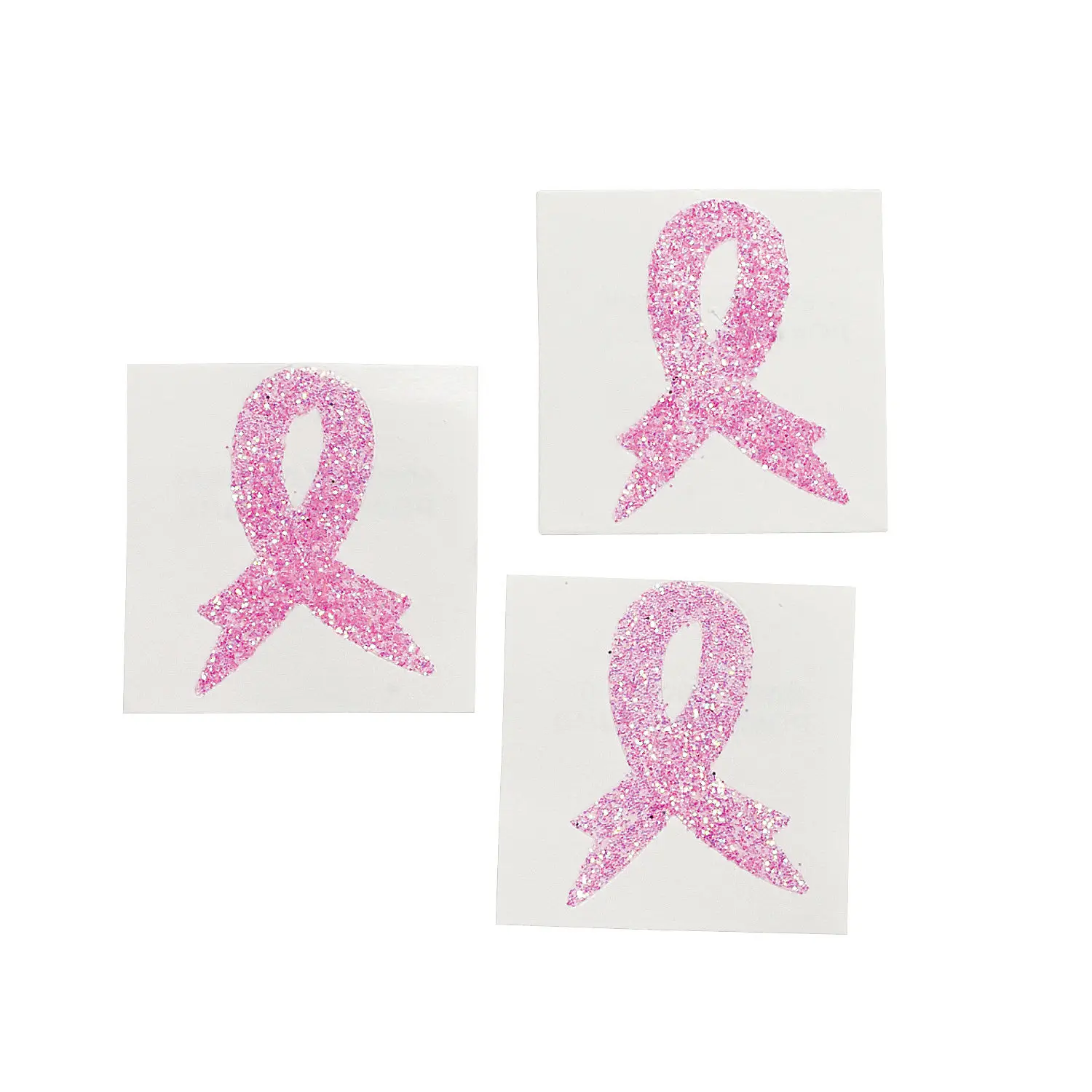 Cosmetic-Grade Glitter Temporary Tattoos for Breast Cancer Awareness, Pink Ribbon Body Graphics Decals, 12-Piece Pack, 1.5 in, Fun Giveaways, Body Fake Tattoos, Glitter Tattoos, Oriental Trading Company