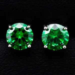 Round Cut Emerald Stud Earrings - 925 Silver