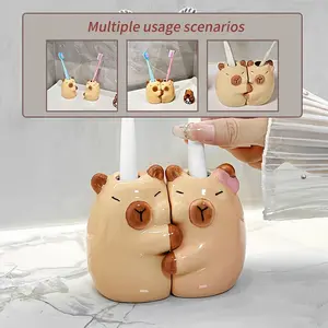 Cute Capybara Toothbrush Holders Ceramic Material High Temperature Fired Very Smooth Couple Toothbrush Base Great Gift for Couples and Friends Bathroom Accessory