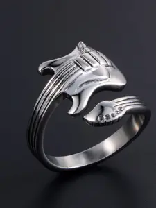 Stainless Steel Men's Adjustable Ring, Punk Rock Music Guitar Finger Ring Hand Accessory, Unisex Fashion Jewelry, Punk Style Ring