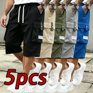 Men’s 5-Pack Cargo Shorts, Elastic Waist Drawstring, Multiple Pockets, Casual Workwear, Wrinkle-Resistant & Soft Fabric, Perfect for Everyday Wear, Outdoor Activities, and Summer Street Style. tiktokshopspringglowup,summervibes