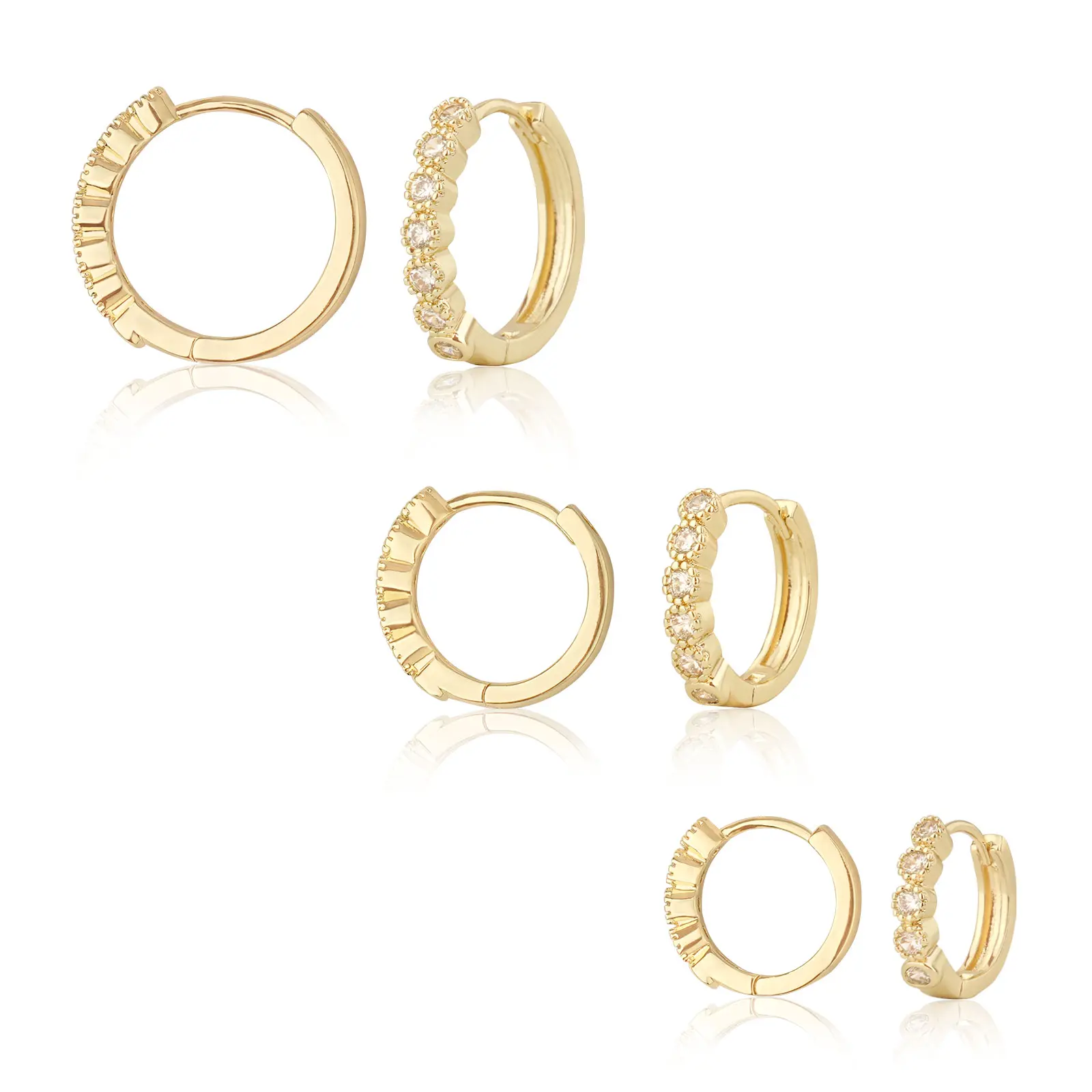 MEIITRUE 14K Gold Plated Hypoallergenic Stainless Steel Hoop Earrings Set - 3 Pairs Cubic Zirconia Huggies for Cartilage & Snug Pierced Ears EarringsLovers backtoschool