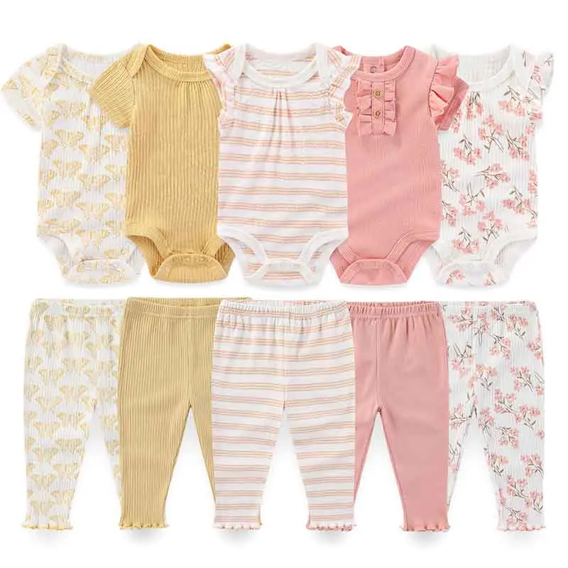 Kiddiezoom 10Pcs Newborn Clothes Set  0-12M Baby Boy Girl Fashion Prints Soft Clothing