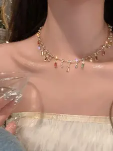 Women's Rainbow Color Pendant Necklace, Elegant Design Jewelry Accessory, Perfect Gift for Her, Stylish Daily Wear